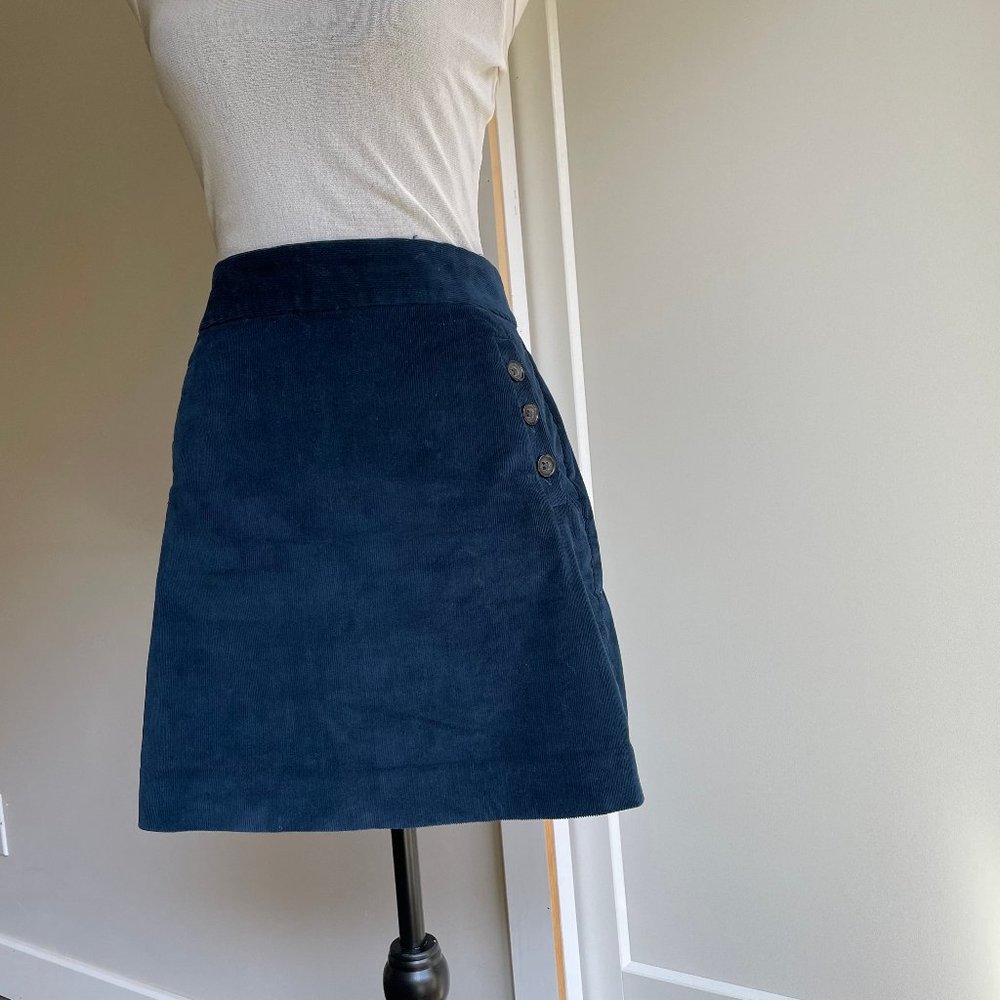 Blue Cord Short Skirt 90s Hip Side Button Pockets